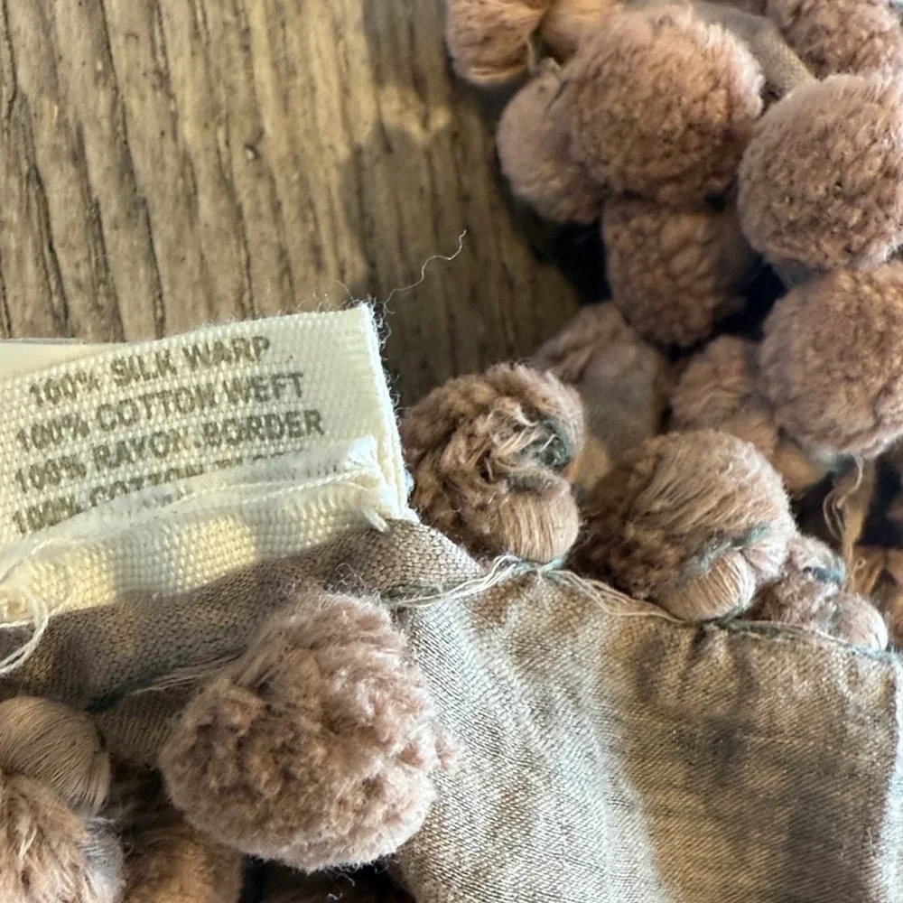 Matta Taupe Scarf with Pom Pom Trim - Picture 4 of 9